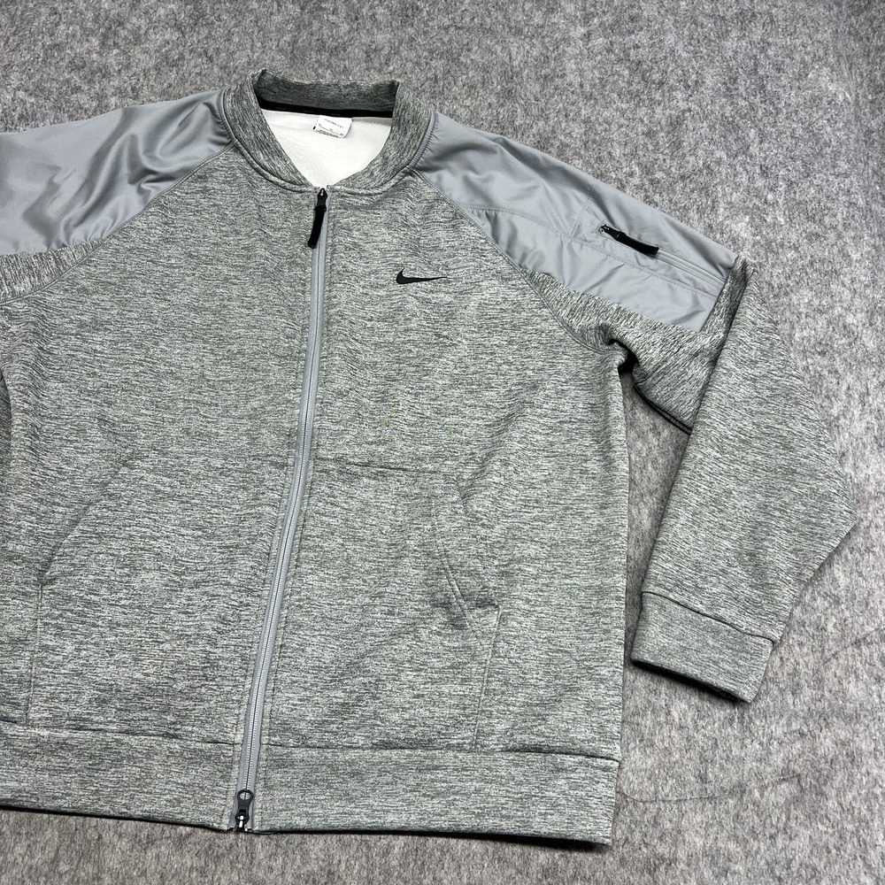 Nike Jacket Mens XL Gray Full Zip Fleece Sleeve Pocket Training ThermaFIT Casual - Picture 4 of 16